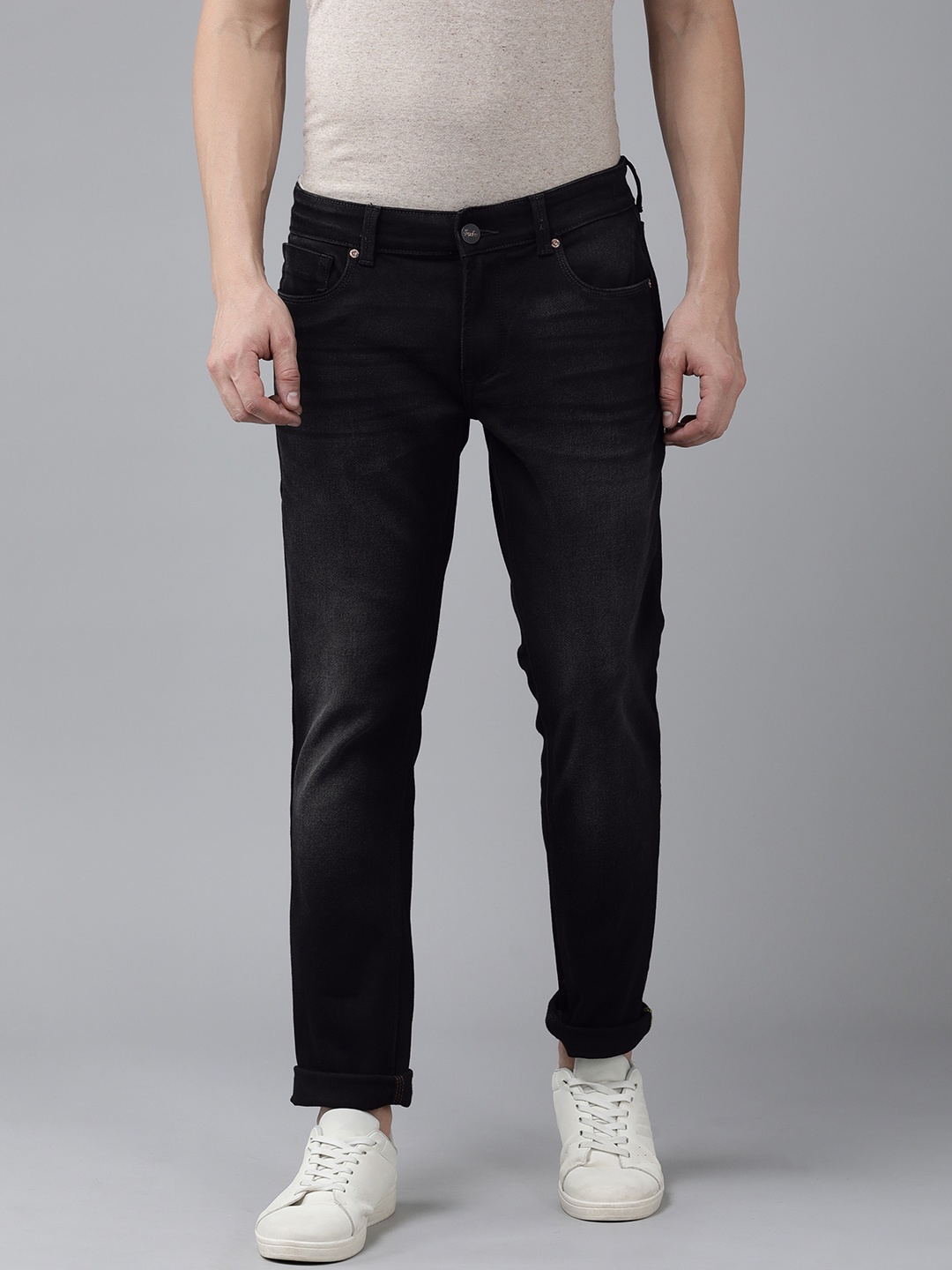 

SPYKAR Men Skinny Fit Low-Rise Light Fade Stretchable Jeans, Black