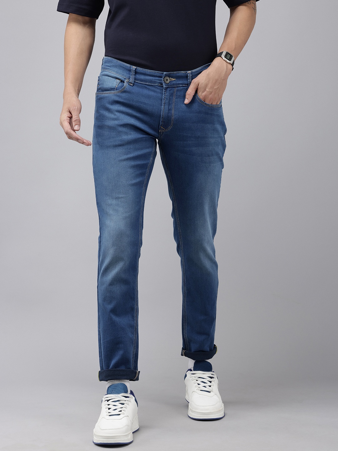 

SPYKAR Men Skinny Slim Fit Low-Rise Light Fade Stretchable Jeans, Blue