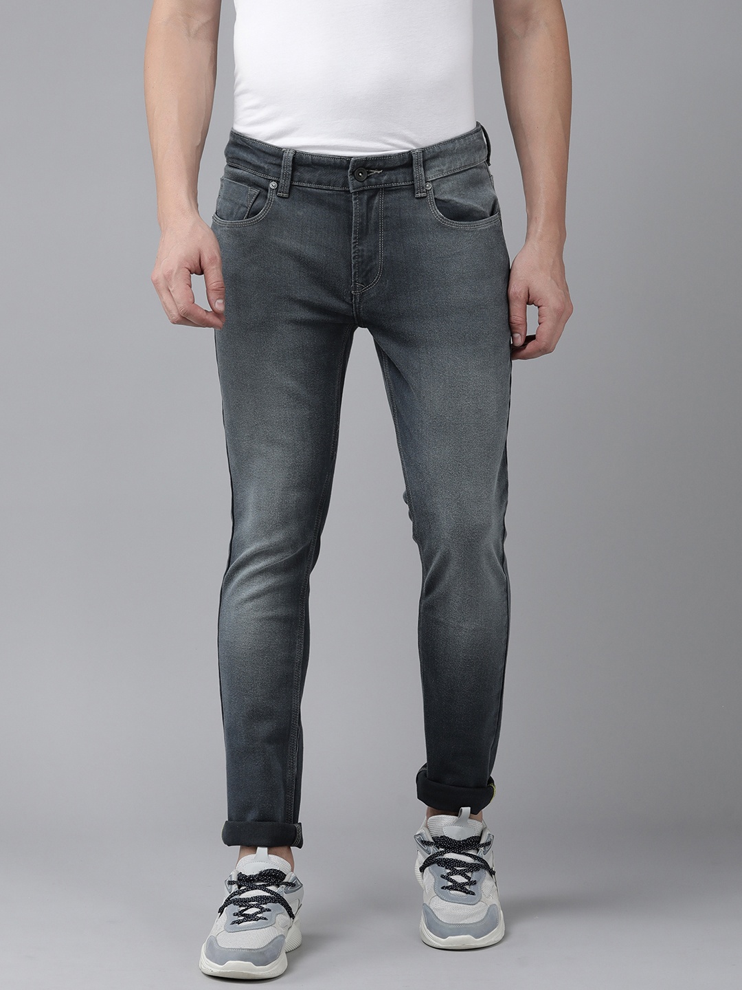 

SPYKAR Men Skinny Fit Low-Rise Heavy Fade Stretchable Jeans, Grey