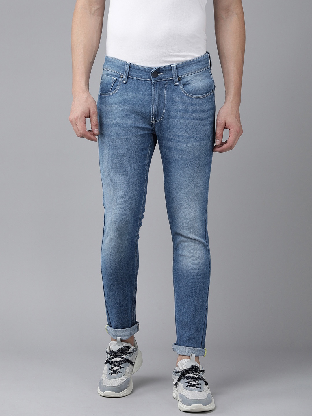 

SPYKAR Men Skinny Fit Low-Rise Heavy Fade Stretchable Jeans, Blue