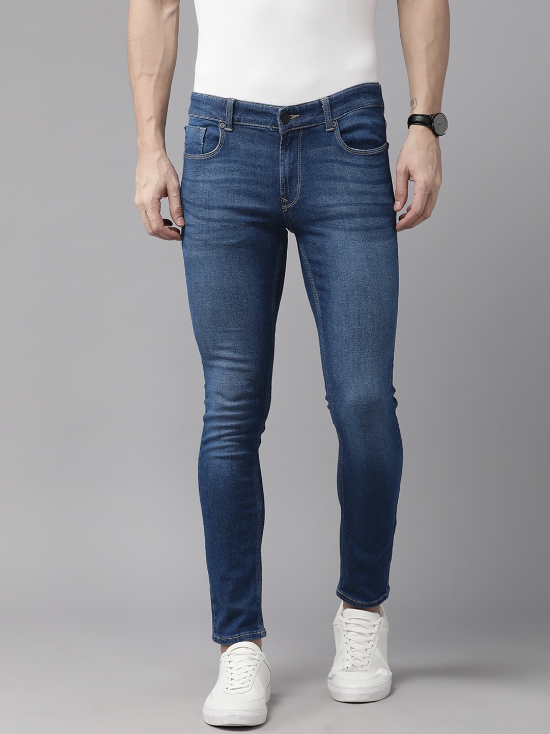 

SPYKAR Men Skinny Fit Low-Rise Light Fade Stretchable Jeans, Blue