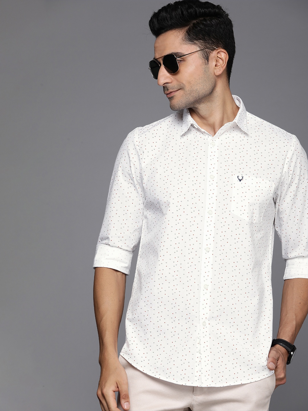 

Allen Solly Slim Fit Printed Casual Pure Cotton Shirt, White