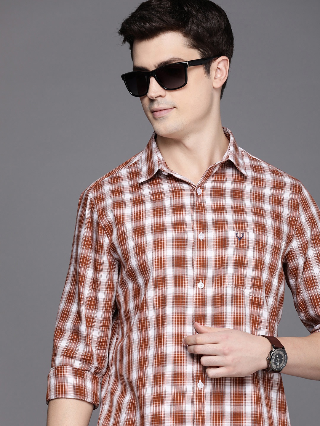 

Allen Solly Modern Slim Fit Checked Pure Cotton Smart Casual Shirt, Rust