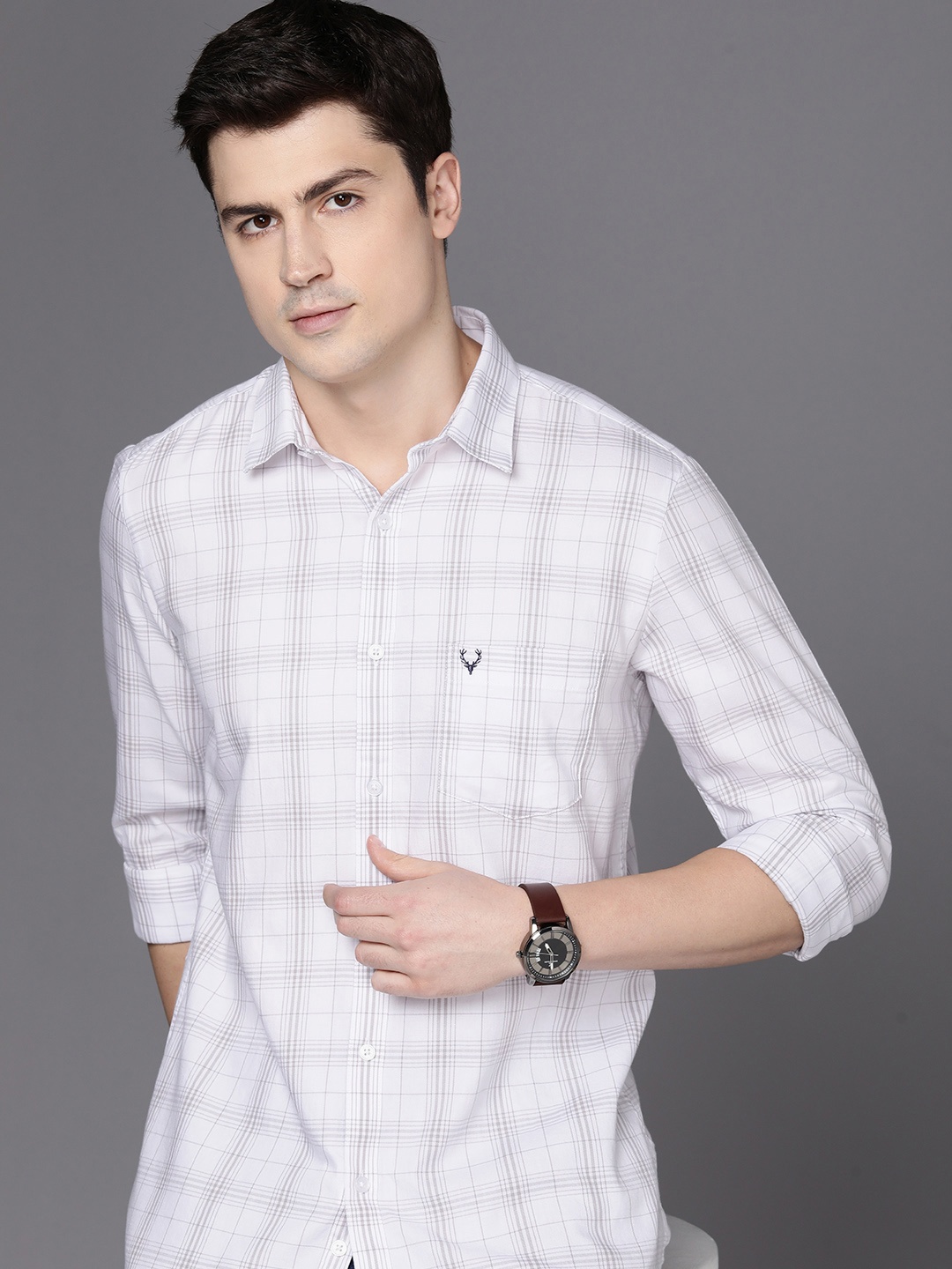 

Allen Solly Modern Slim Fit Tartan Checked Pure Cotton Smart Casual Shirt, White