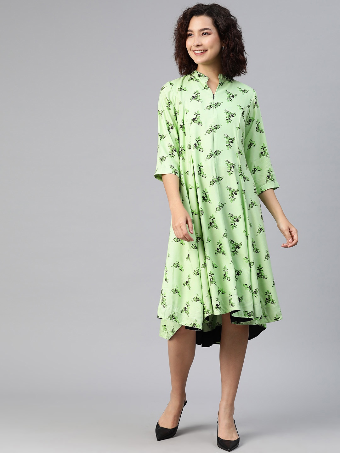 

Ayaany Floral Printed A-Line Dress, Green