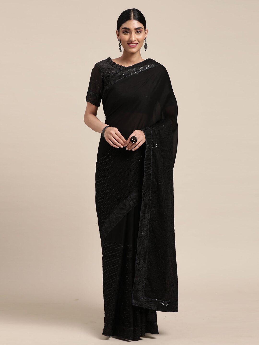 

Paramparik Textile Embellished Sequinned Saree, Black