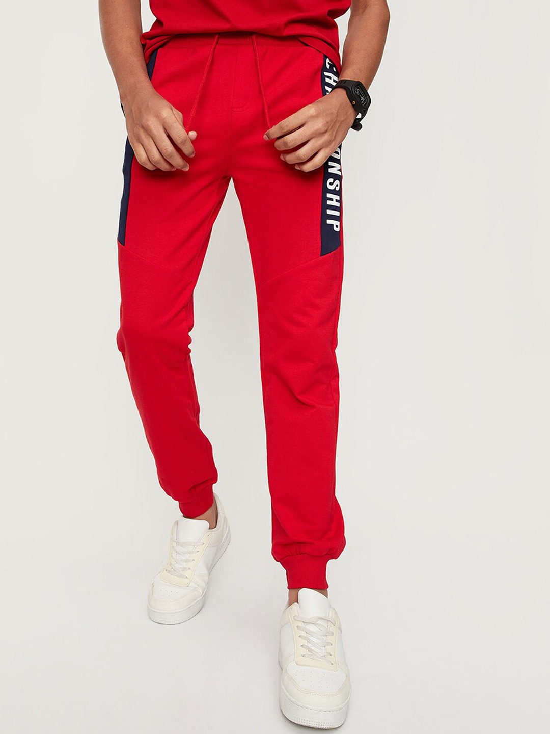 

max Boys Typographic Printed Pure Cotton Joggers, Red