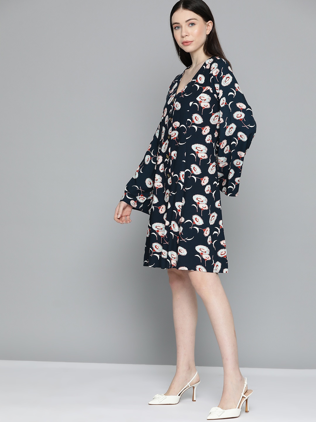 

Chemistry Floral Print A-Line Dress, Navy blue