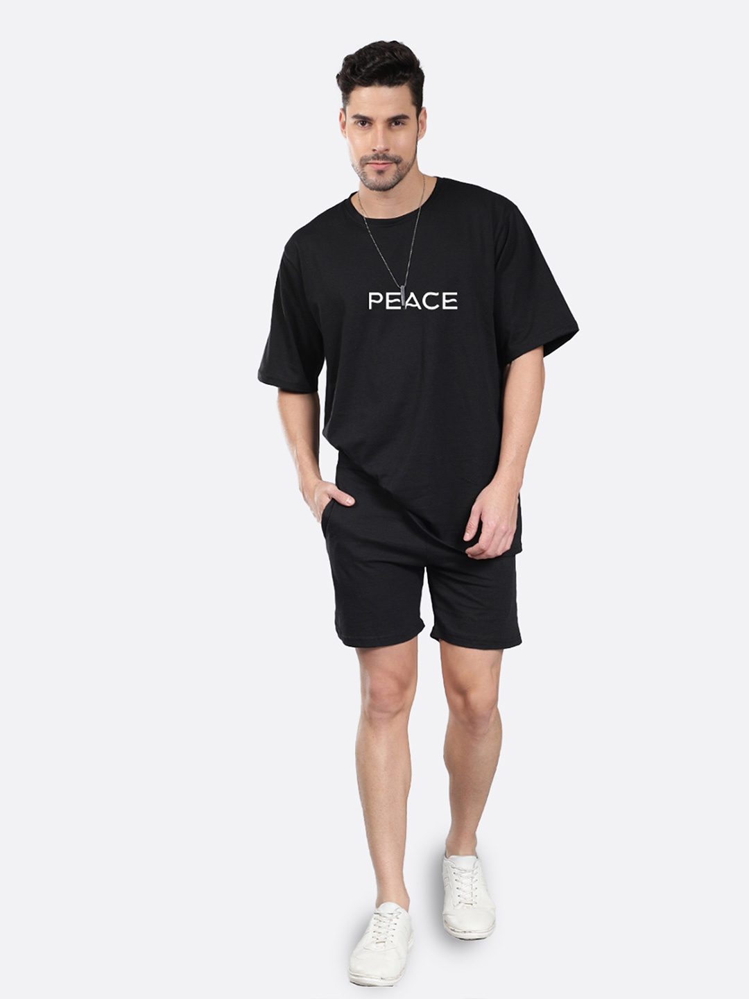 

Mad Over Print Printed Cotton T-shirts & Shorts, Black