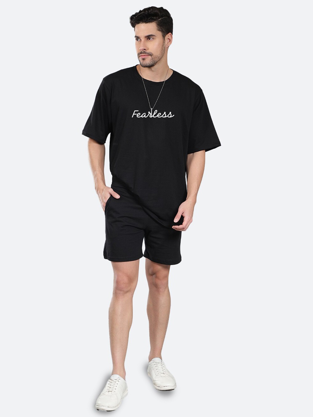 

Mad Over Print Printed Cotton T-shirts & Shorts, Black