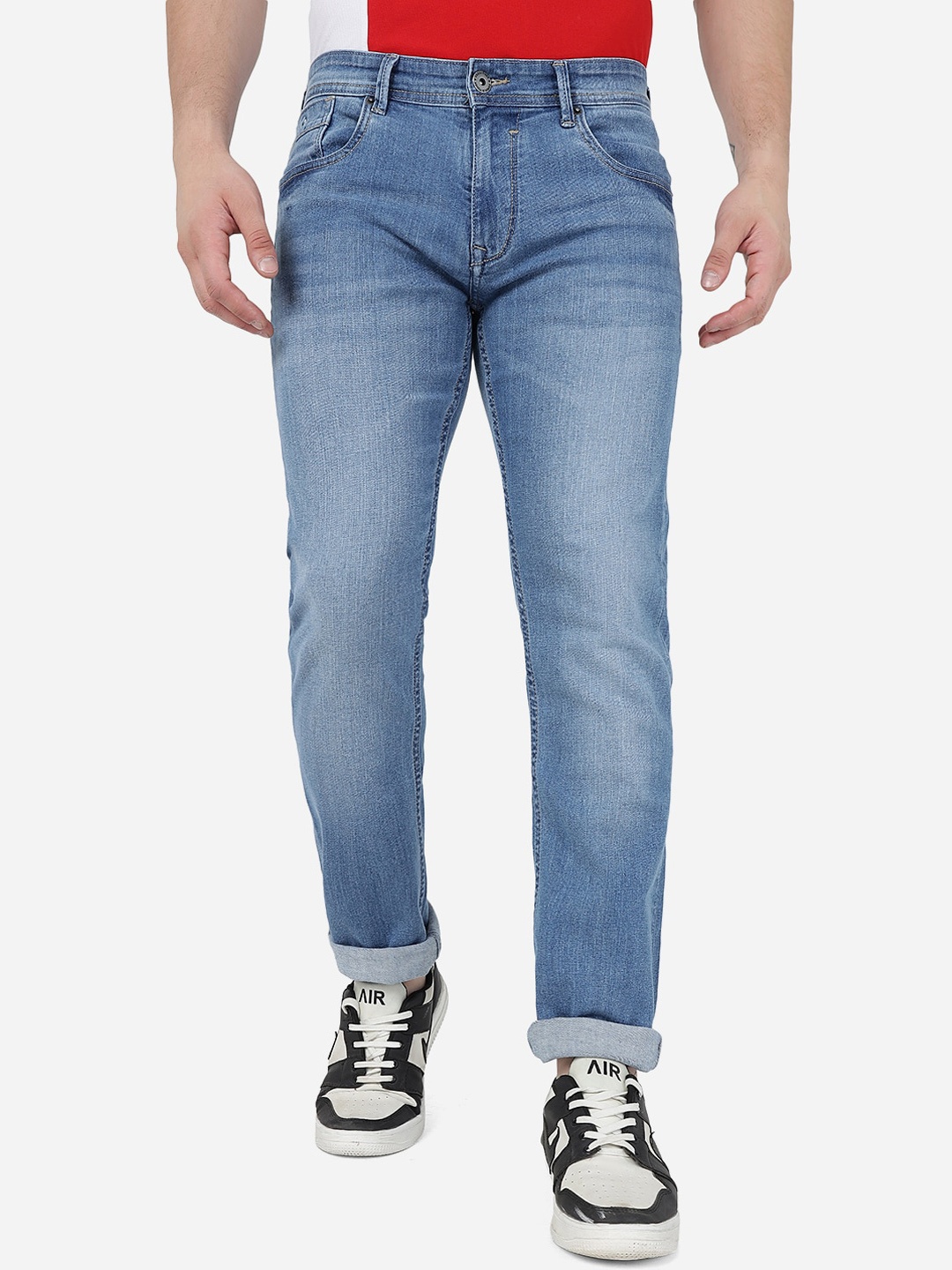 

Greenfibre Men Slim Fit Heavy Fade Stretchable Clean Look Jeans, Blue