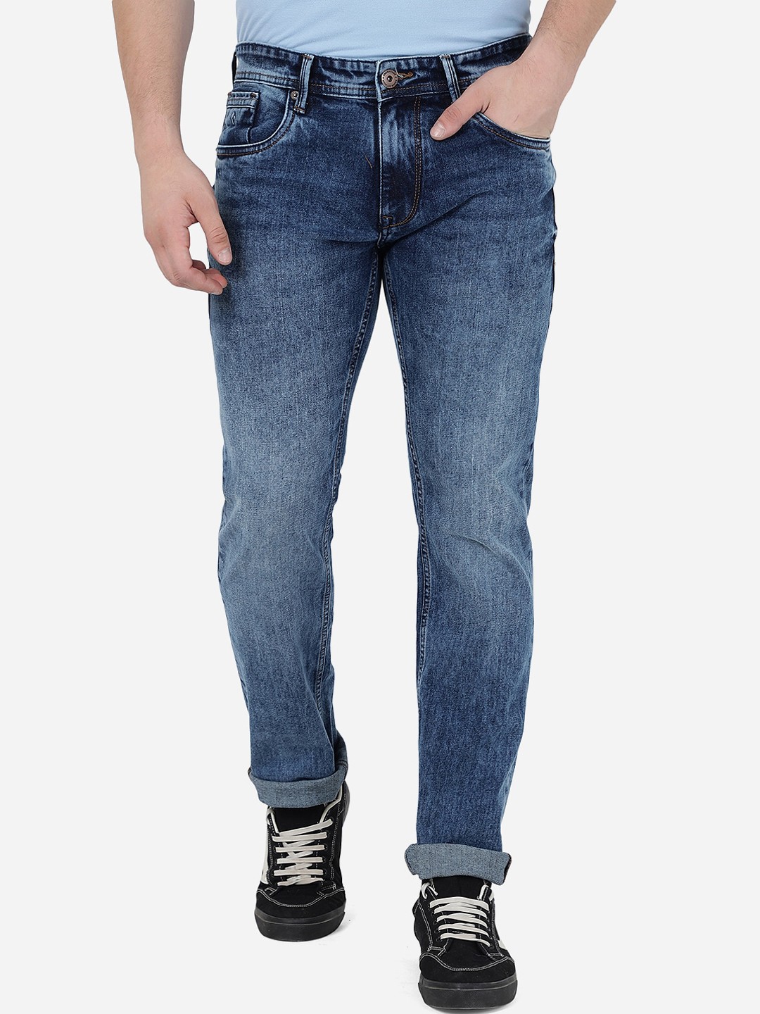

Greenfibre Men Slim Fit Light Fade Stretchable Clean Look Jeans, Blue