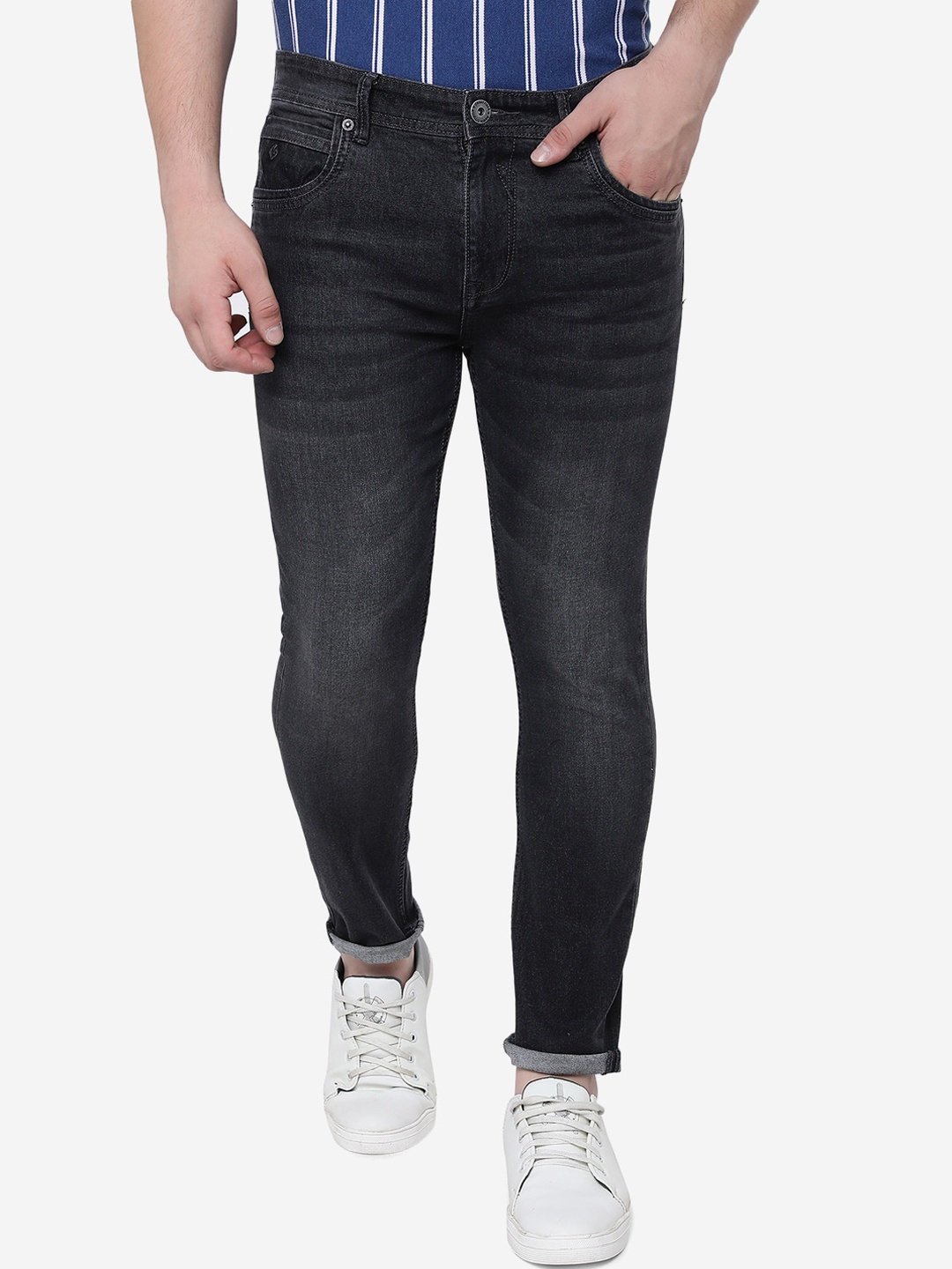 

Greenfibre Men Slim Fit Light Fade Stretchable Clean Look Jeans, Grey