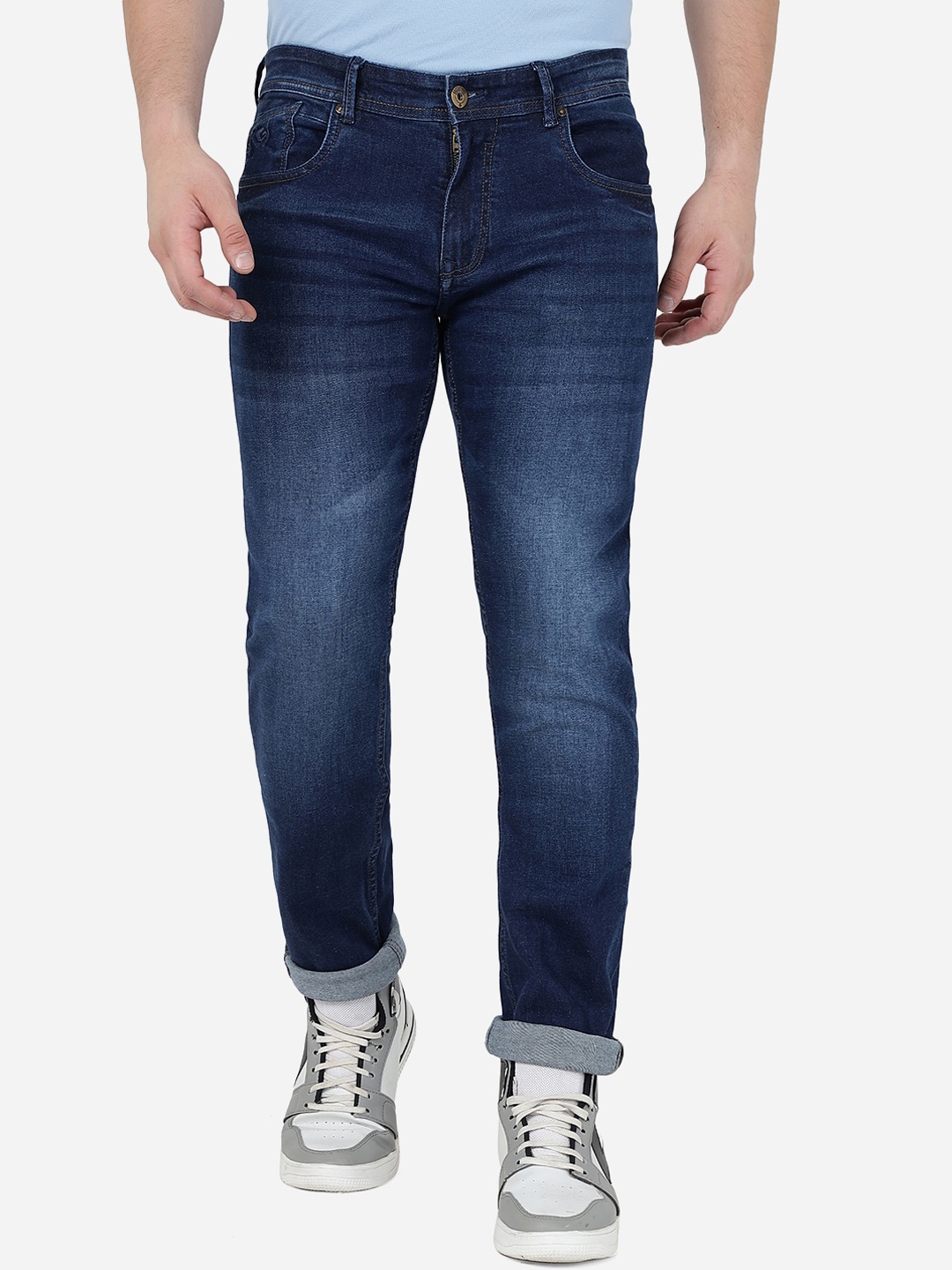 

Greenfibre Men Slim Fit Heavy Fade Clean Look Stretchable Cotton Jeans, Blue