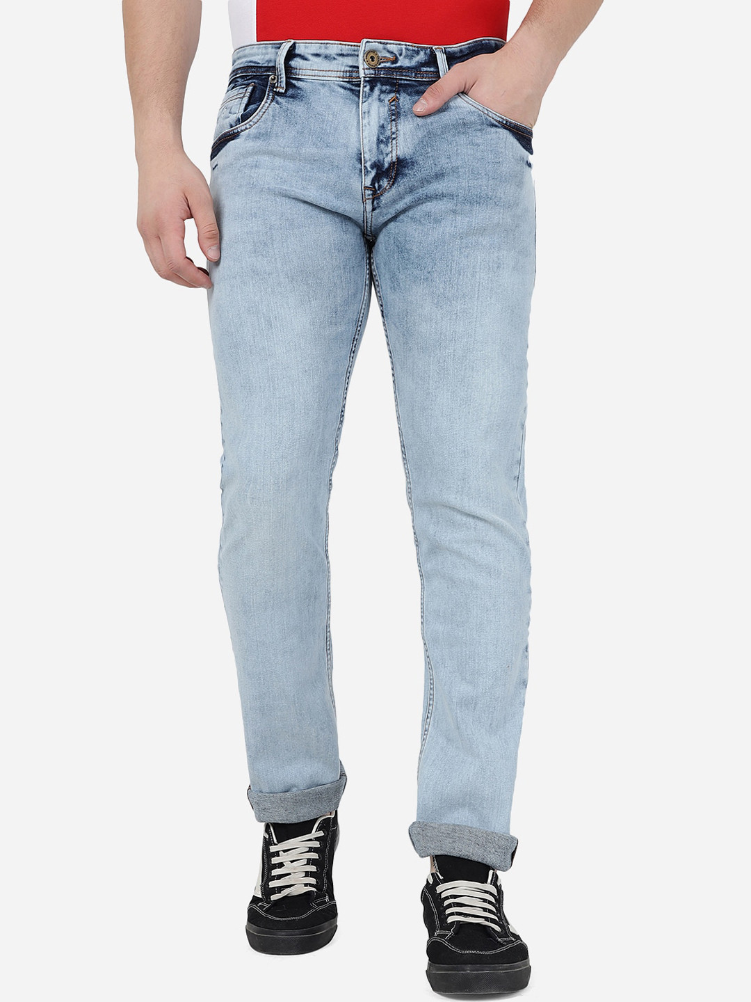 

Greenfibre Men Slim Fit Light Fade Stretchable Clean Look Jeans, Blue