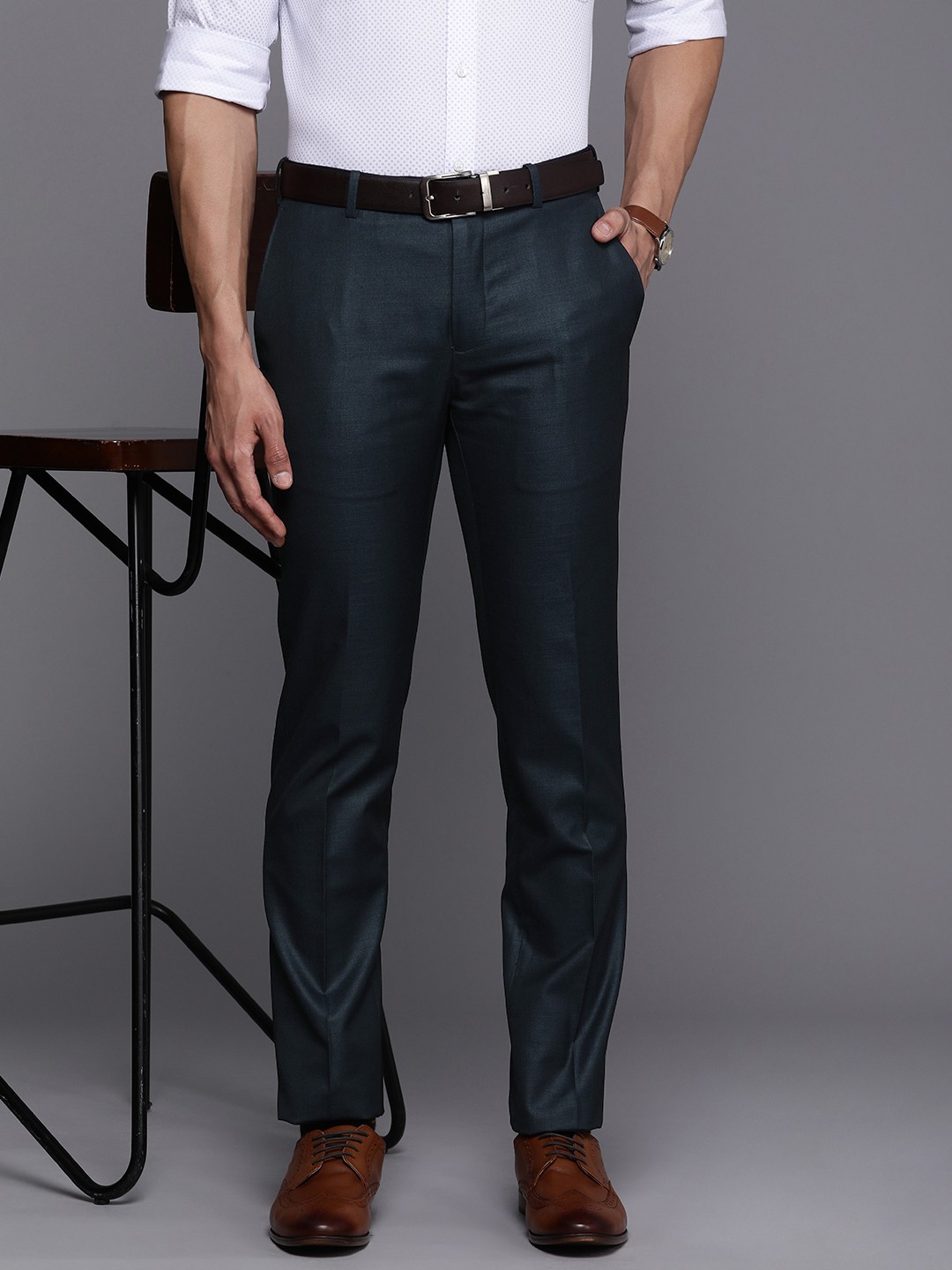 

Raymond Men Slim Fit Formal Trousers, Navy blue