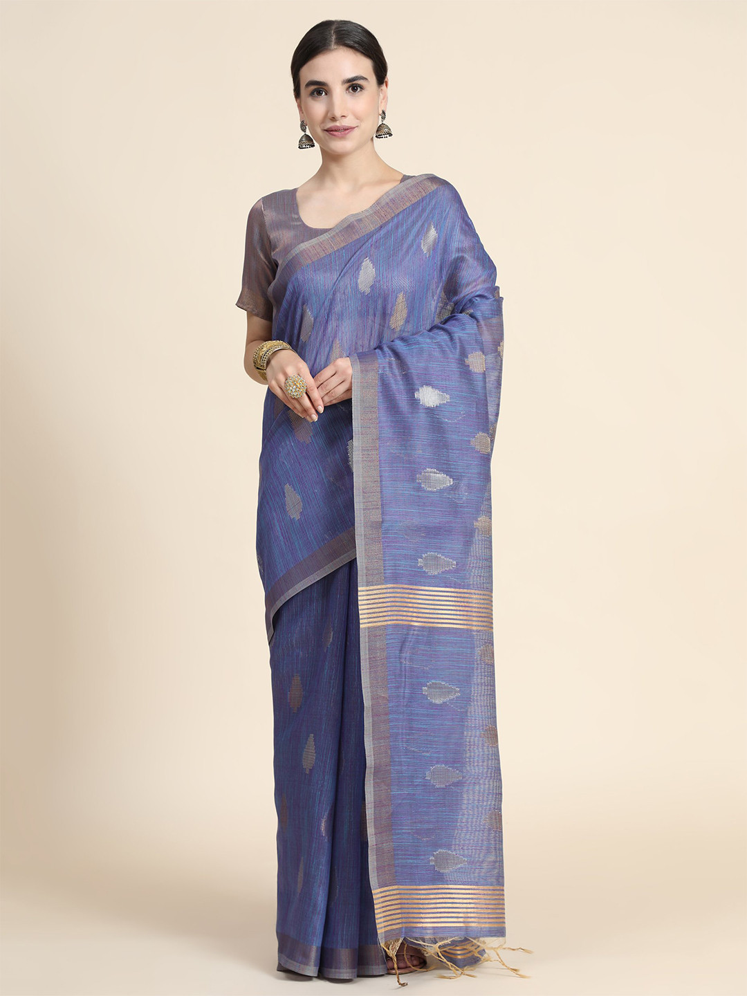 

VISHNU WEAVES Ethnic Woven Design Zari Pure Cotton Saree, Blue