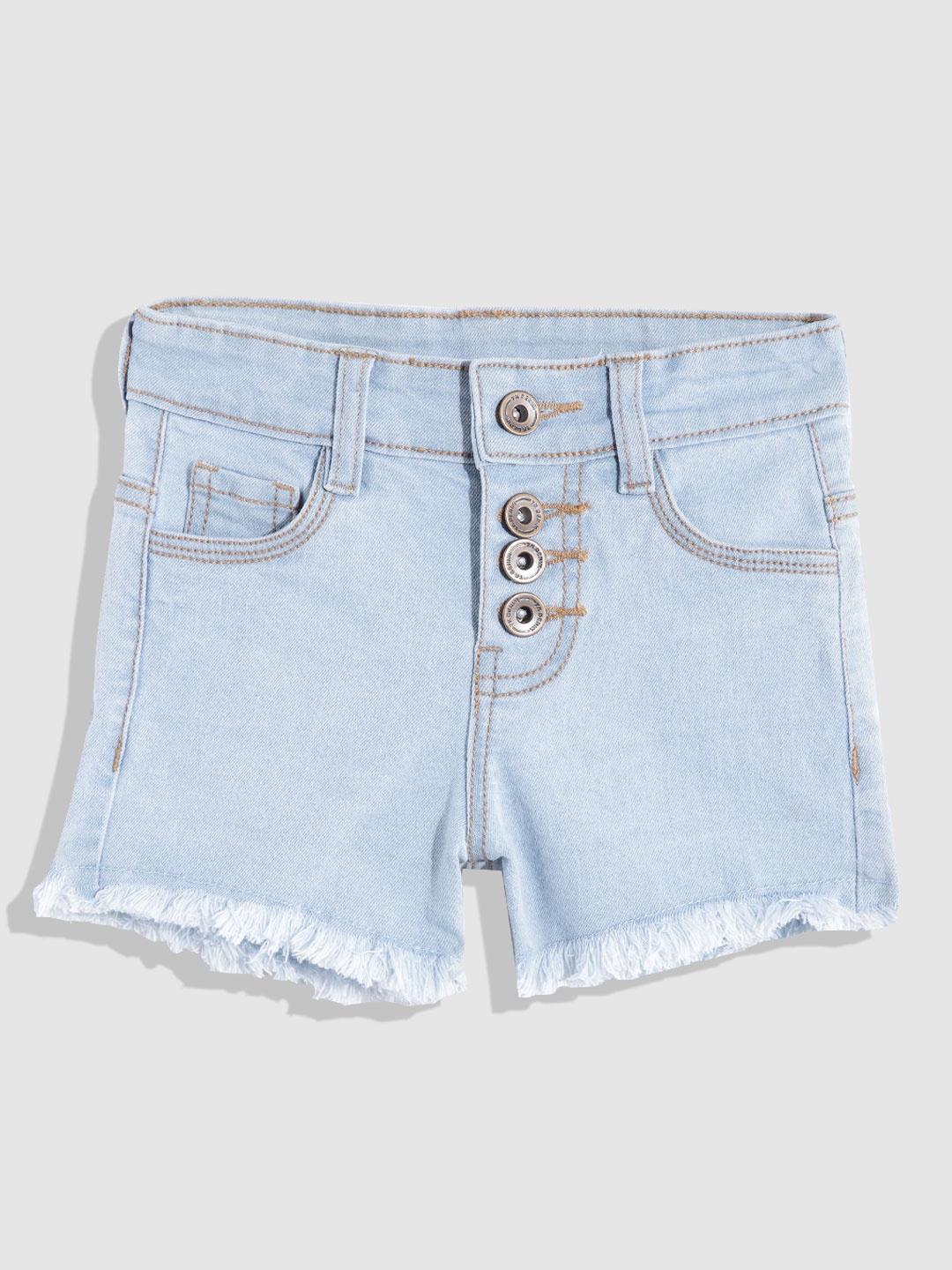 

YK Girls Slim Fit Frayed Denim Shorts, Blue