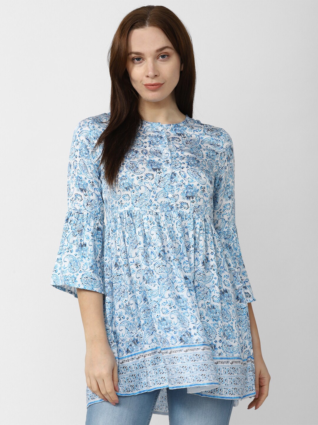 

Van Heusen Woman Modal Printed Band Collar Ethnic Tunic, Blue