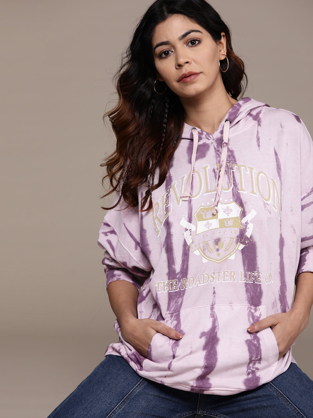 

The Roadster Lifestyle Co. Printed Dyed Pure Cotton Hooded Sweatshirt, Lavender