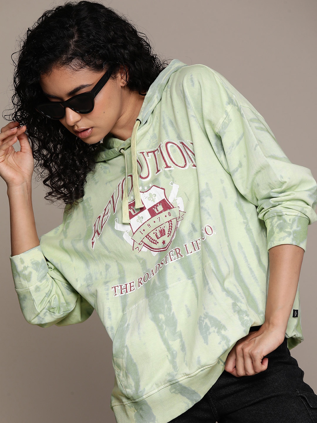 

The Roadster Lifestyle Co. Tie & Dye Pure Cotton Hooded Sweatshirt, Green