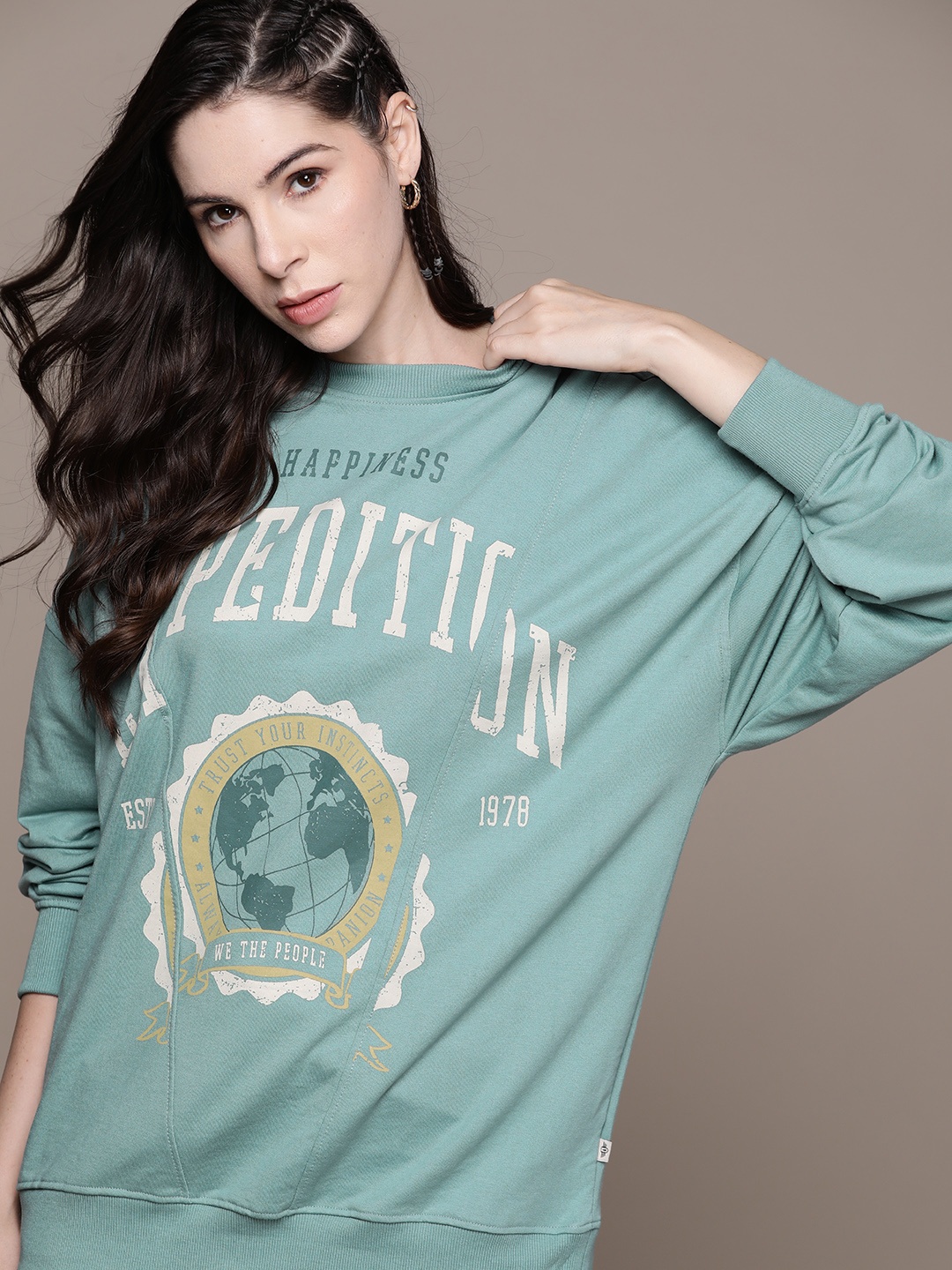 

The Roadster Lifestyle Co. Printed Oversized Sweatshirt, Green