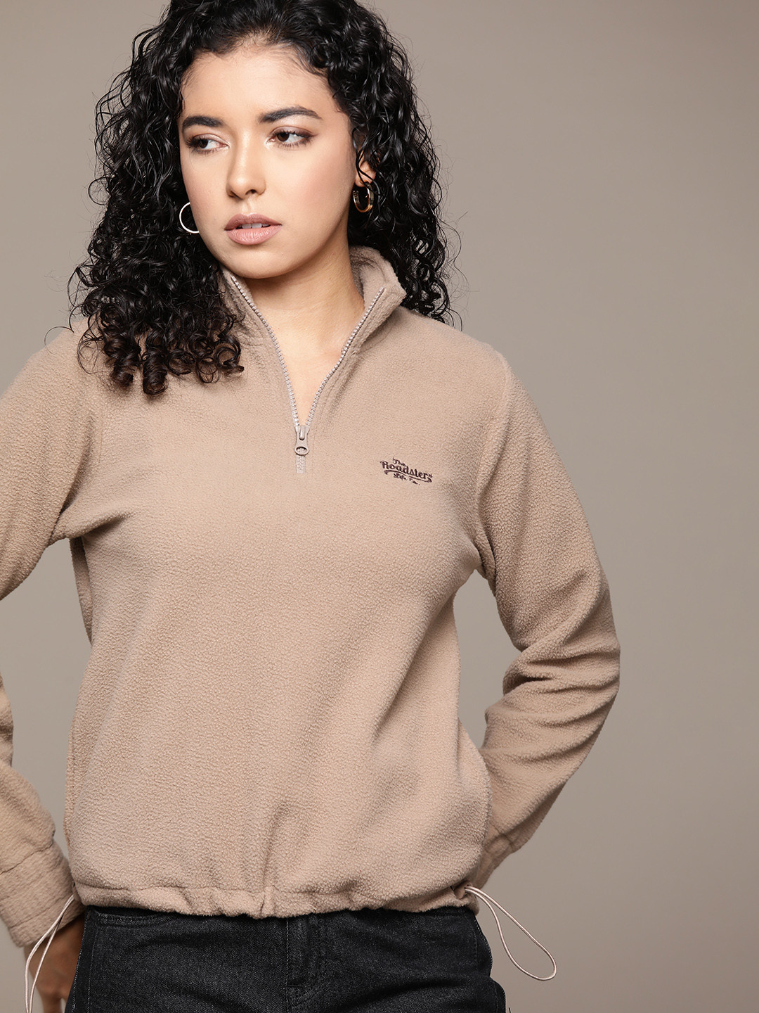 

The Roadster Lifestyle Co. Fleece Hem with Toggle Sweatshirt, Beige