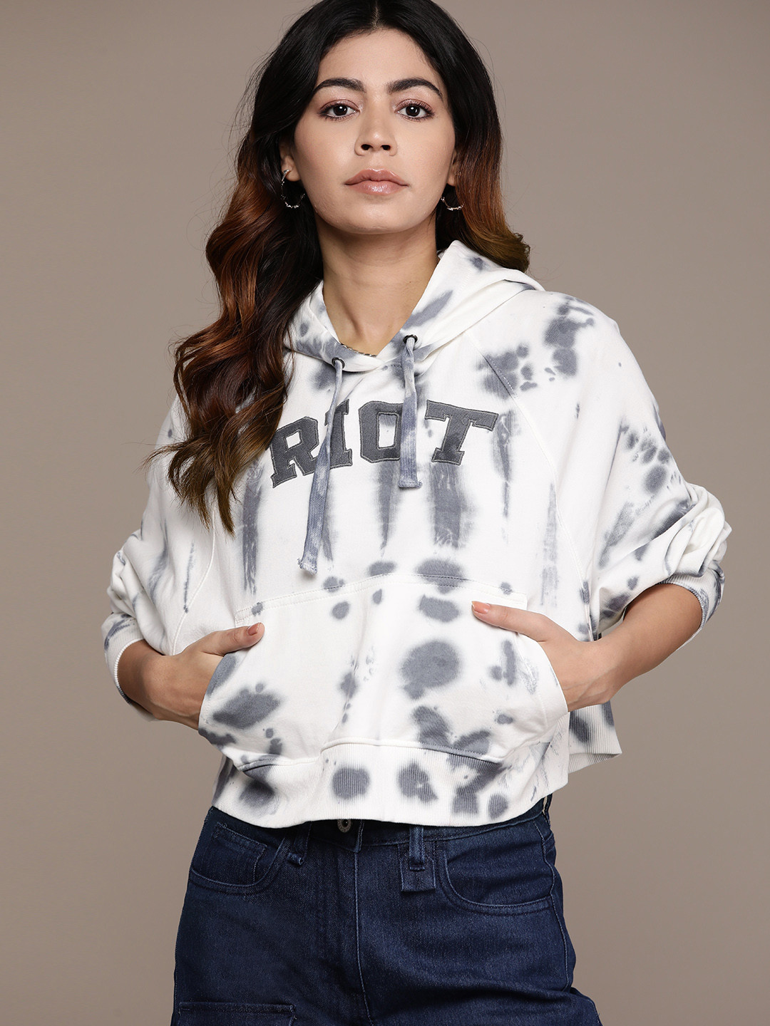 

The Roadster Lifestyle Co. Tie & Dyed Hooded Boxy Sweatshirt, Off white