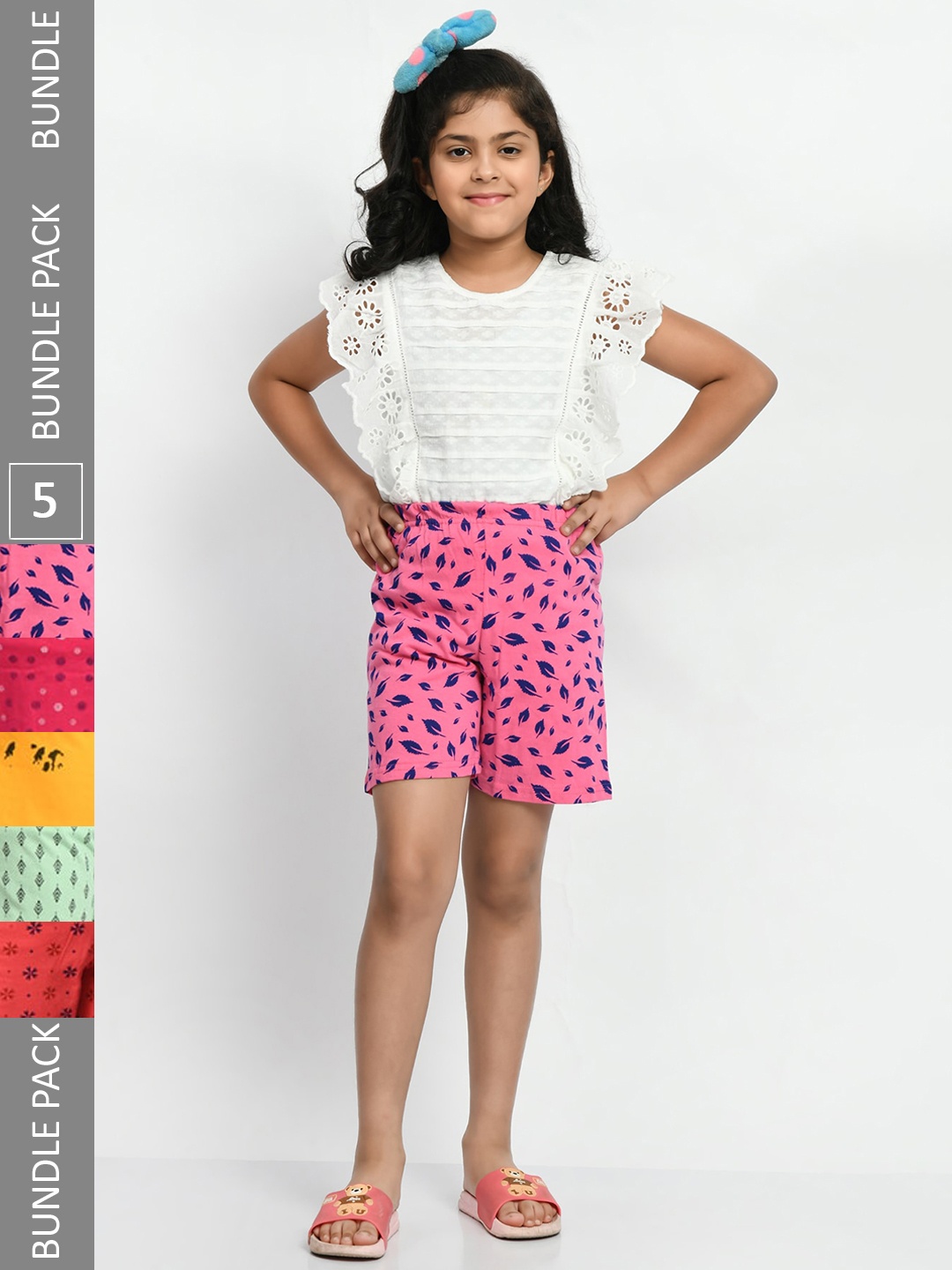 

BAESD Girls Pack of 5 Printed Pure Cotton Shorts, Pink