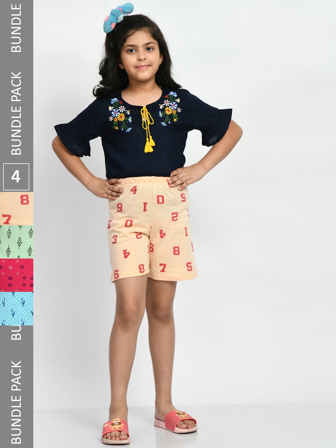 

BAESD Girls Pack of 4 High-Rise Geometric Printed Pure Cotton Shorts, Cream