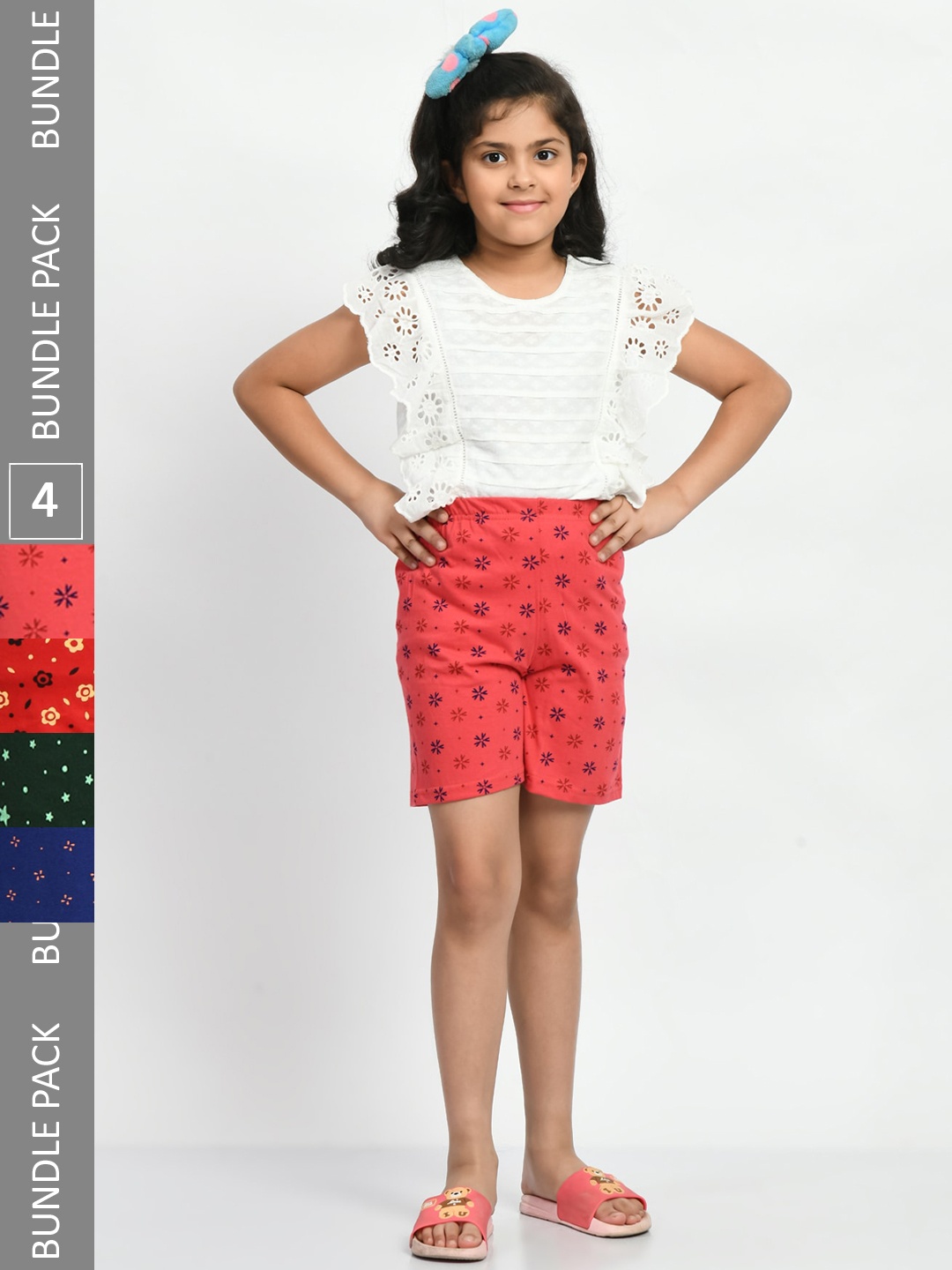 

BAESD Girls Pack Of 4 Printed Pure Cotton Shorts, Red