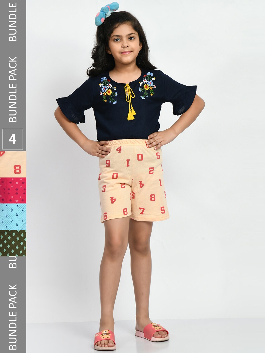 

BAESD Girls Pack Of 4 Printed Pure Cotton High-Rise Shorts, Peach