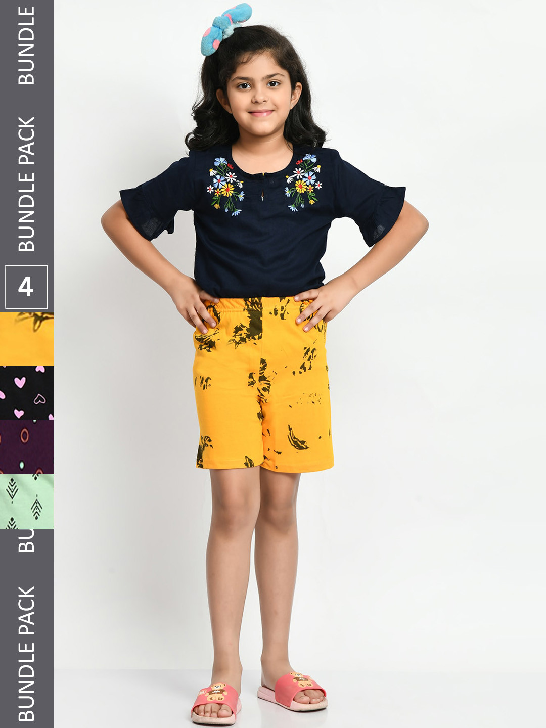 

BAESD Girls Pack Of 4 Printed Cotton High-Rise Shorts, Yellow