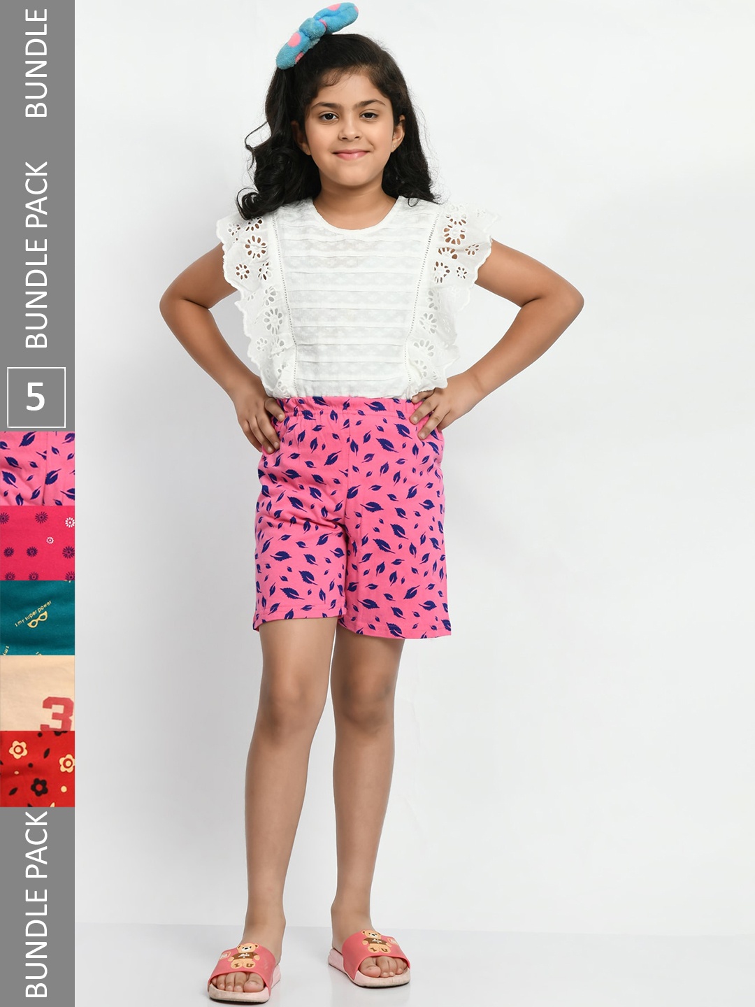 

BAESD Girls Pack Of 5 Printed High-Rise Pure Cotton Shorts, Pink