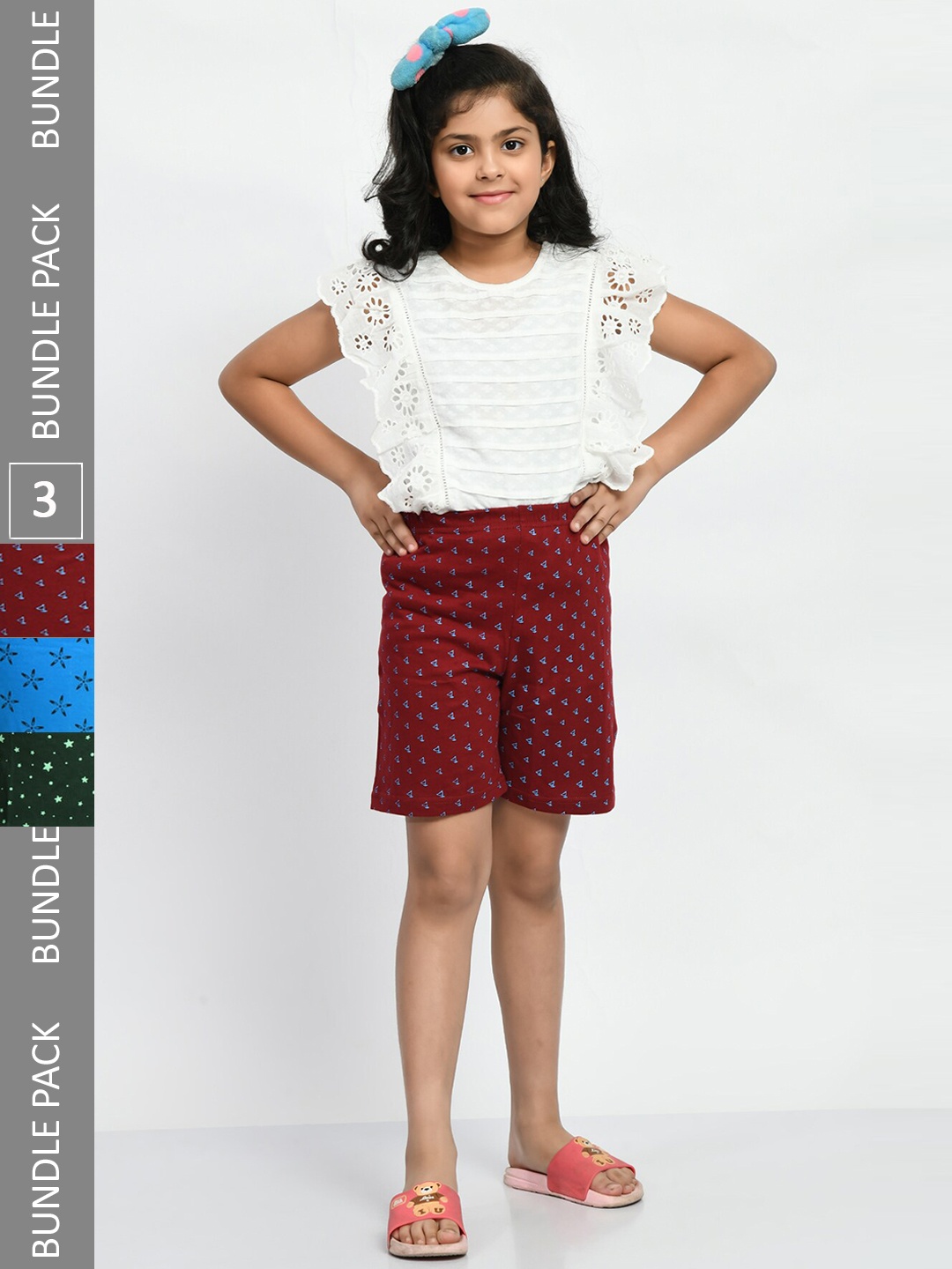 

BAESD Girls Pack Of 3 Geometric Printed Pure Cotton Shorts, Maroon