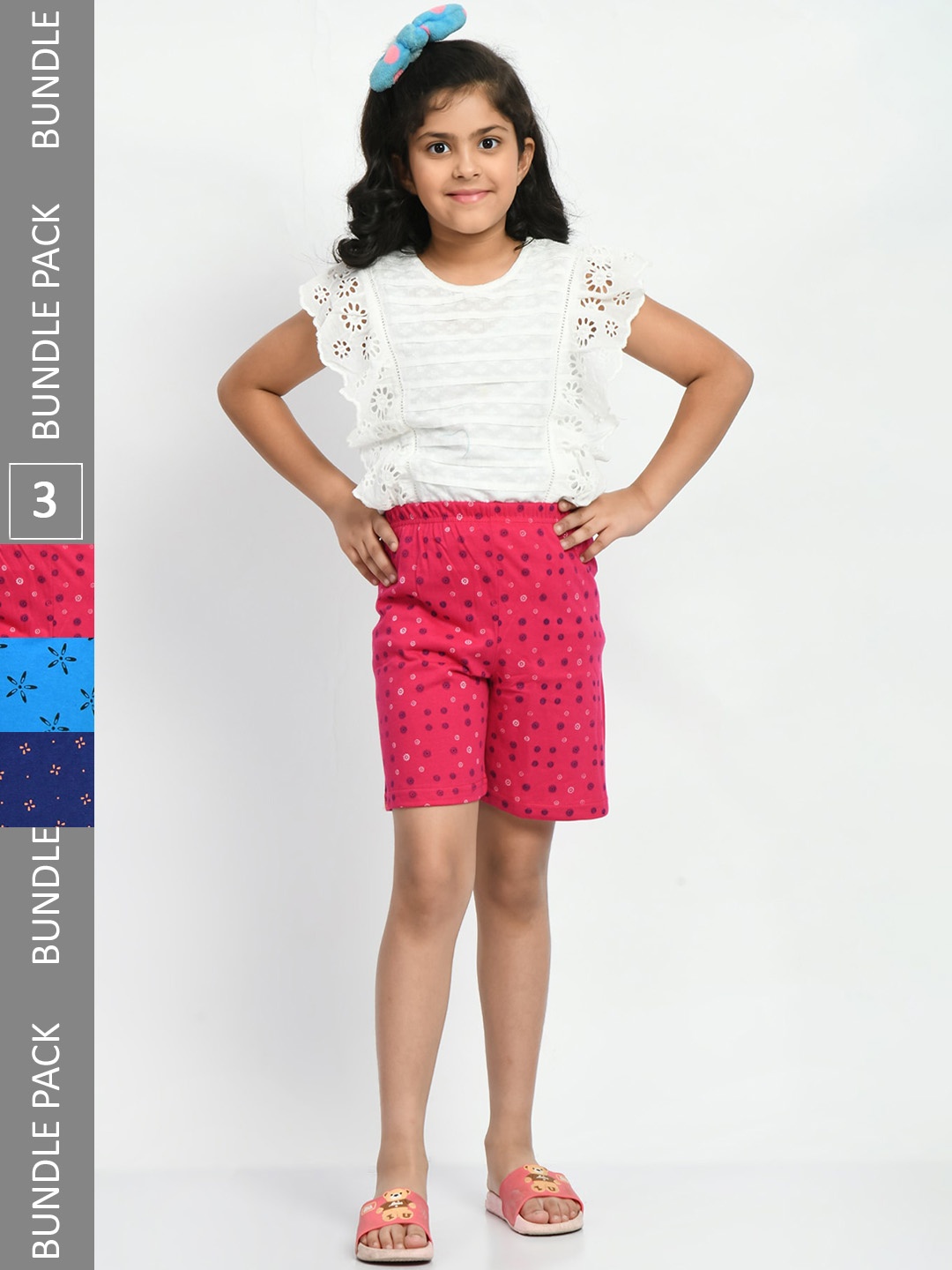 

BAESD Girls Pack of 3 Printed Pure Cotton Shorts, Navy blue