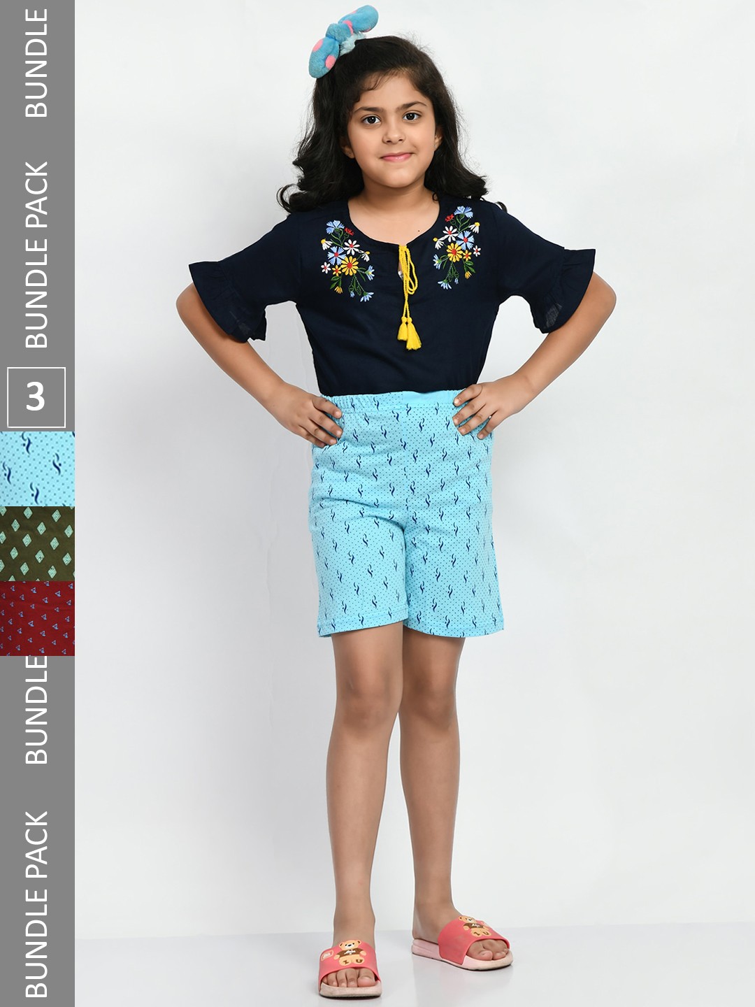 

BAESD Girls Pack Of 3 Printed Pure Cotton High-Rise Shorts, Blue
