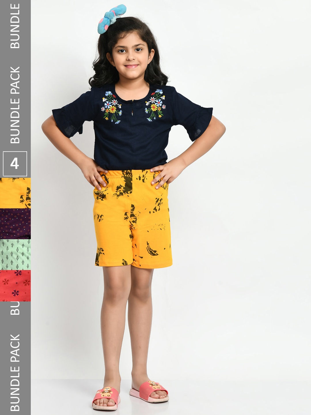 

BAESD Girls Pack of 4 Printed Pure Cotton Shorts, Yellow