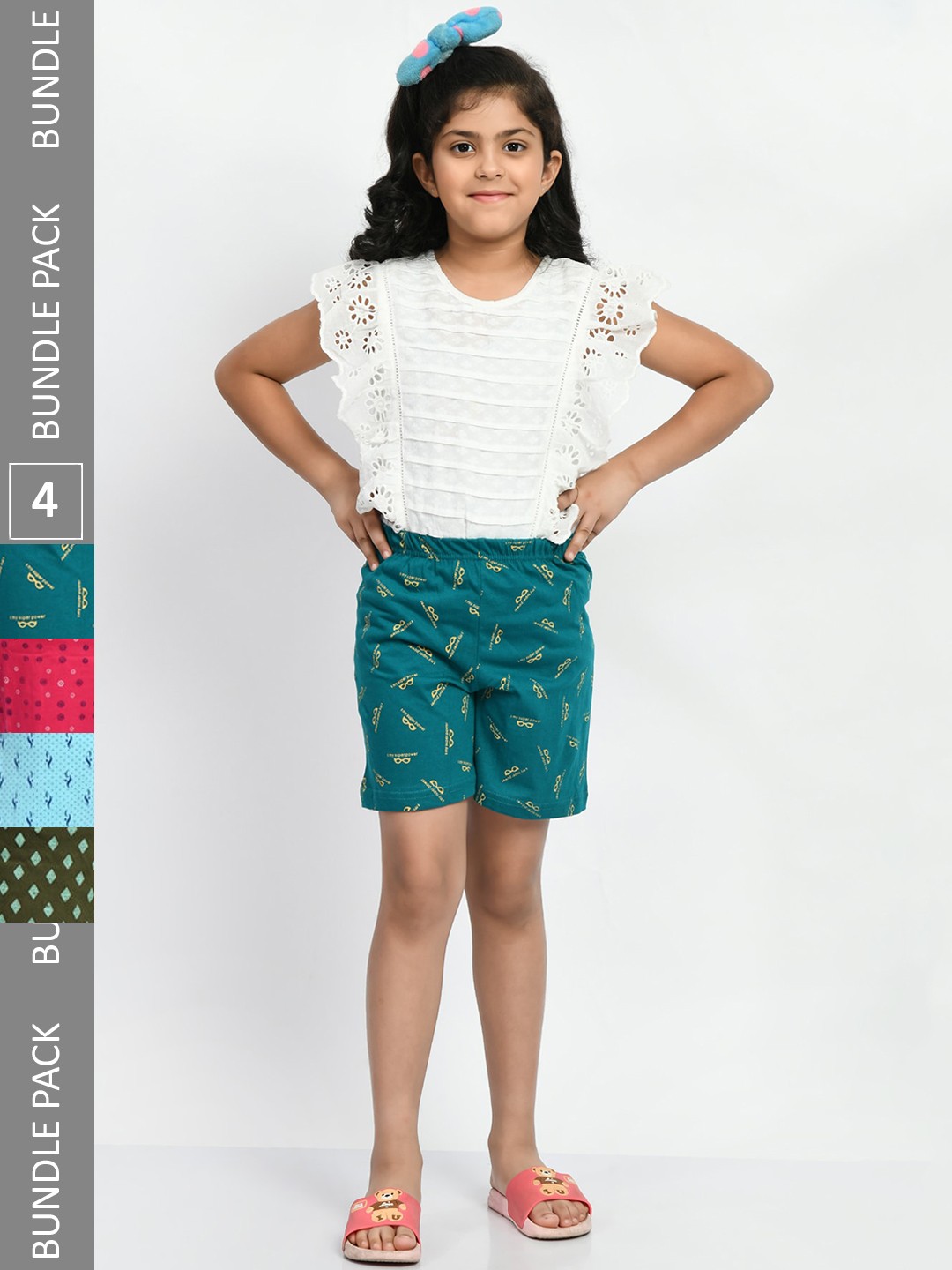 

BAESD Girls Pack Of 4 Printed Cotton High-Rise Shorts, Teal