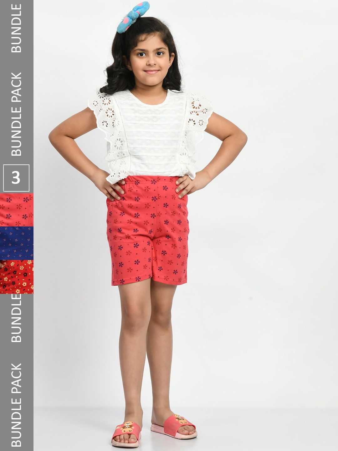 

BAESD Girls Pack Of 3 Printed Pure Cotton High-Rise Shorts, Red