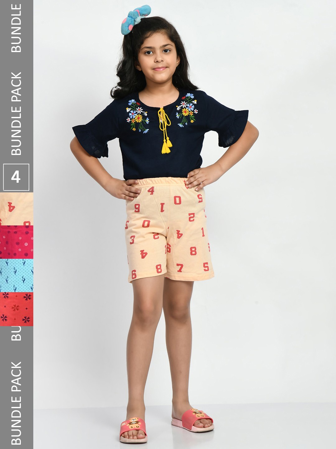 

BAESD Girls Pack of 4 Printed Pure Cotton Shorts, Peach