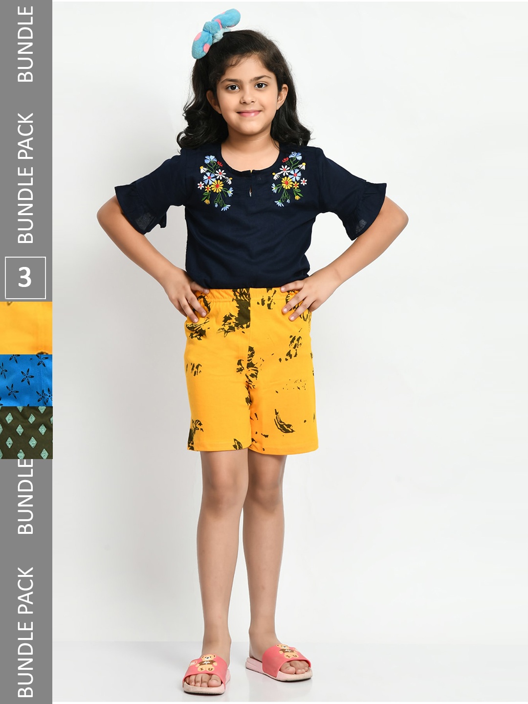 

BAESD Girls Pack Of 3 Printed Pure Cotton High-Rise Shorts, Yellow