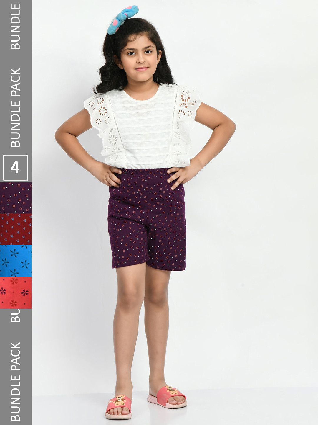 

BAESD Girls Pack of 4 High-Rise Conversational Printed Pure Cotton Shorts, Purple
