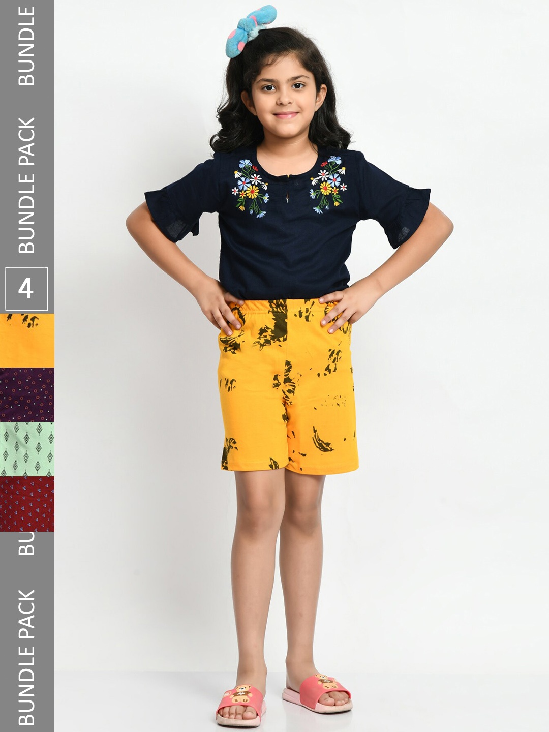 

BAESD Girls Pack Of 4 Printed Pure Cotton Shorts, Yellow