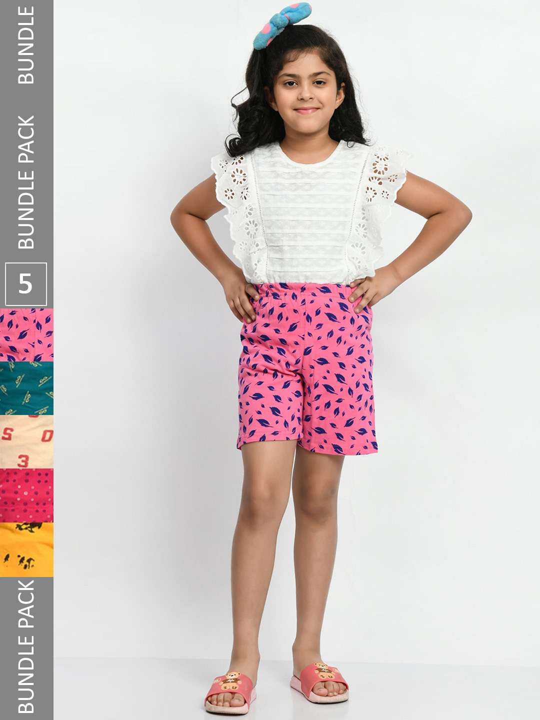 

BAESD Girls Pack Of 5 Floral Printed Pure Cotton Shorts, Pink
