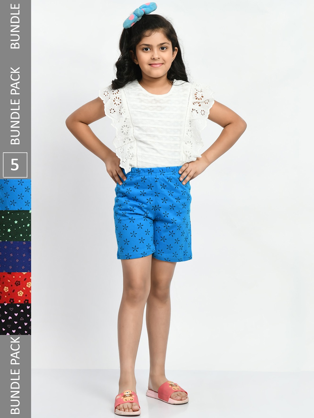

BAESD Girls Pack of 5 Printed Pure Cotton Shorts, Blue