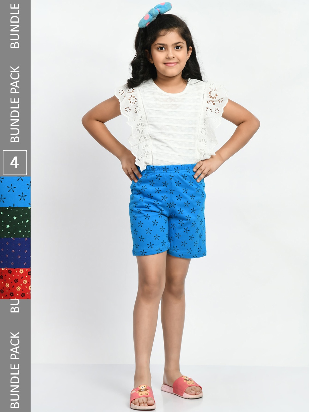 

BAESD Girls Pack of 4 Printed Pure Cotton Shorts, Blue