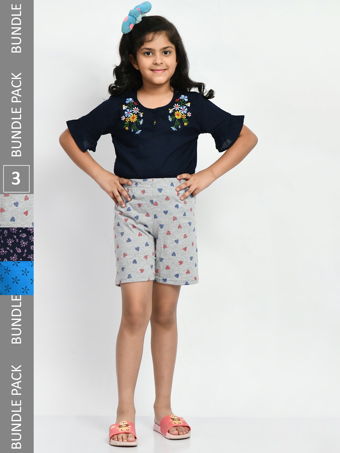 

BAESD Girls Pack of 3 Printed Pure Cotton Shorts, Grey