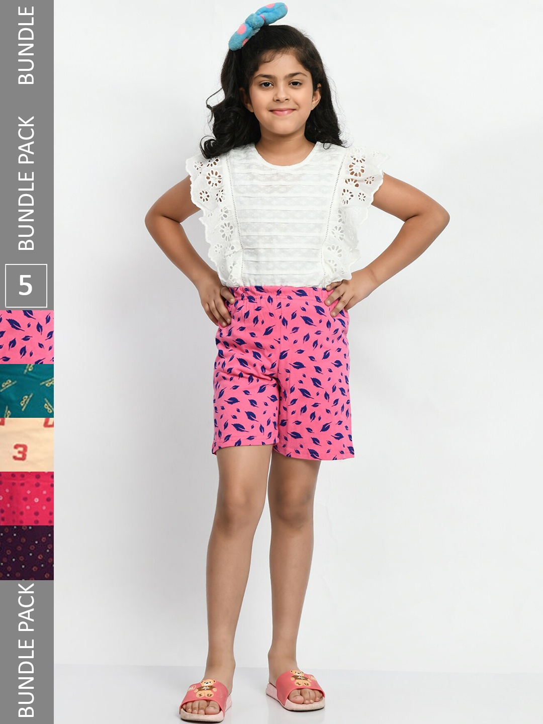 

BAESD Girls Pack of 5 High-Rise Conversational Printed Pure Cotton Shorts, Pink