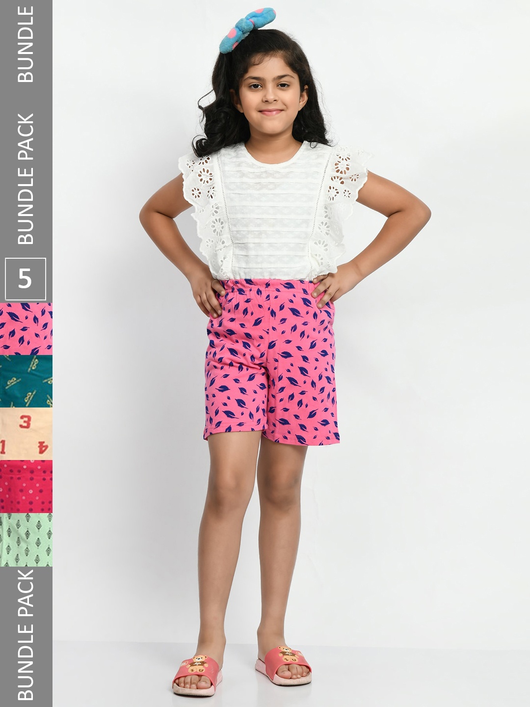 

BAESD Girls Pack Of 5 Printed High-Rise Pure Cotton Shorts, Green